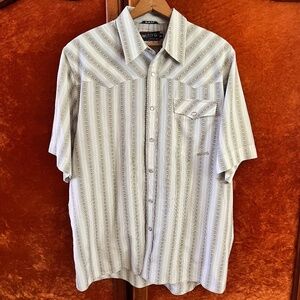 Billabong Western Shirt Mens XL Slim Fit Short Sleeve Pearl Snap Tan Light
